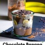Chocolate banana chia pudding in a jar.