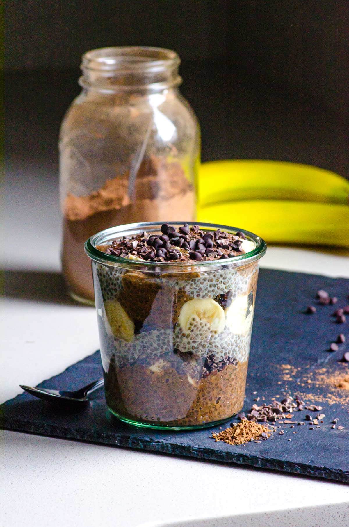 Chia pudding in glass jar.
