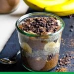 Chocolate banana chia pudding in a jar.