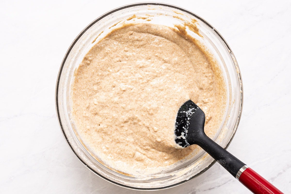 Pancake batter in bowl.