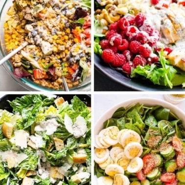 A collage of healthy salad recipes.