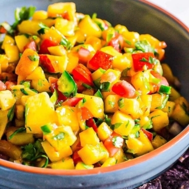 Peach salsa in a bowl.