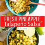 Pineapple jalapeno salsa in a bowl for serving.