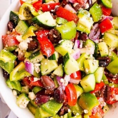 Traditional Greek salad in a bowl.