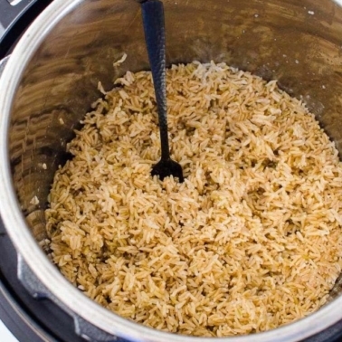 Instant Pot brown rice in pressure cooker liner.