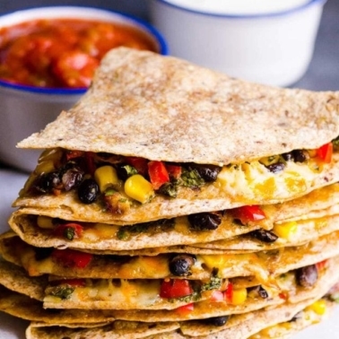 A stack of vegetarian quesadillas.