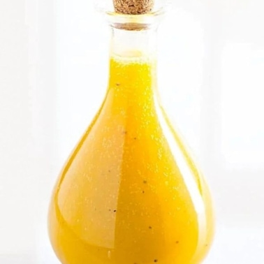 Healthy honey mustard dressing in a jar.