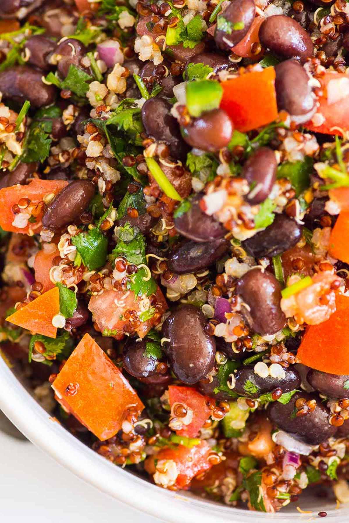 Closeup of black bean quinoa salad.