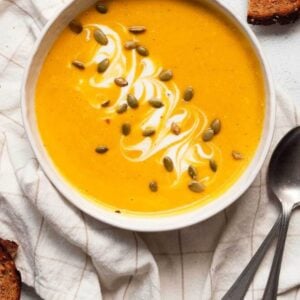 Healthy butternut squash soup in a bowl.