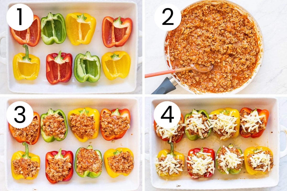 Step by step process how to make stuffed peppers with ground chicken.