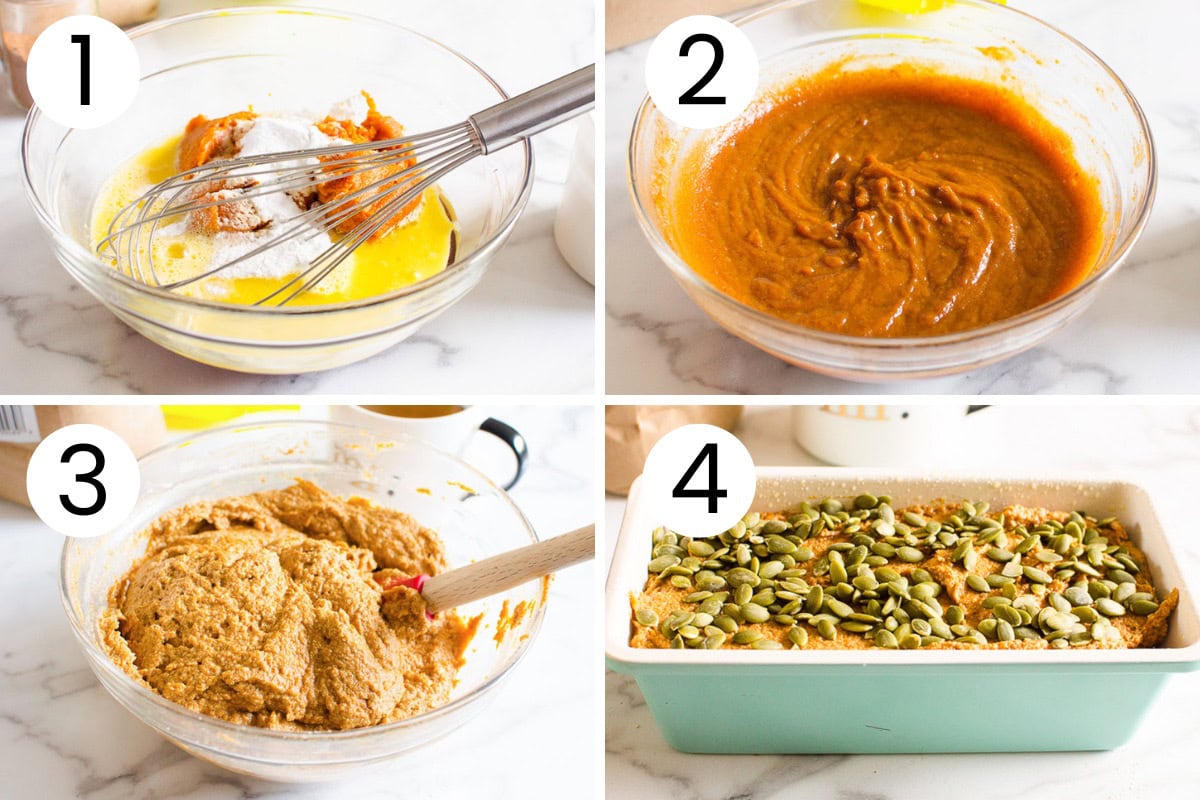 Step by step process how to make healthy pumpkin bread.