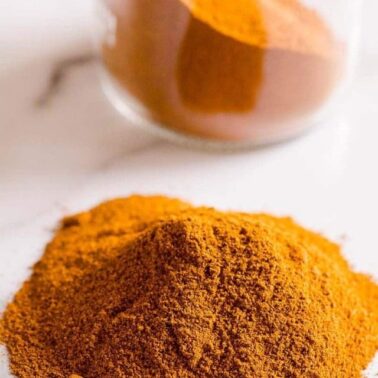 Pumpkin pie spice recipe on counter.