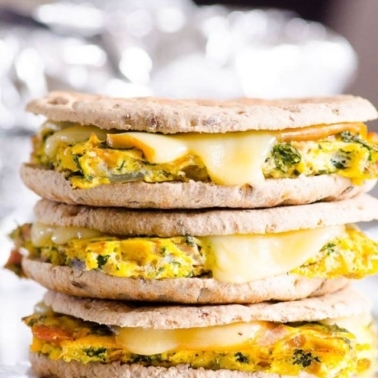 Healthy breakfast sandwich in a stack.