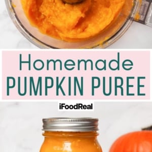 Pumpkin puree in food processor and in a jar for starte.