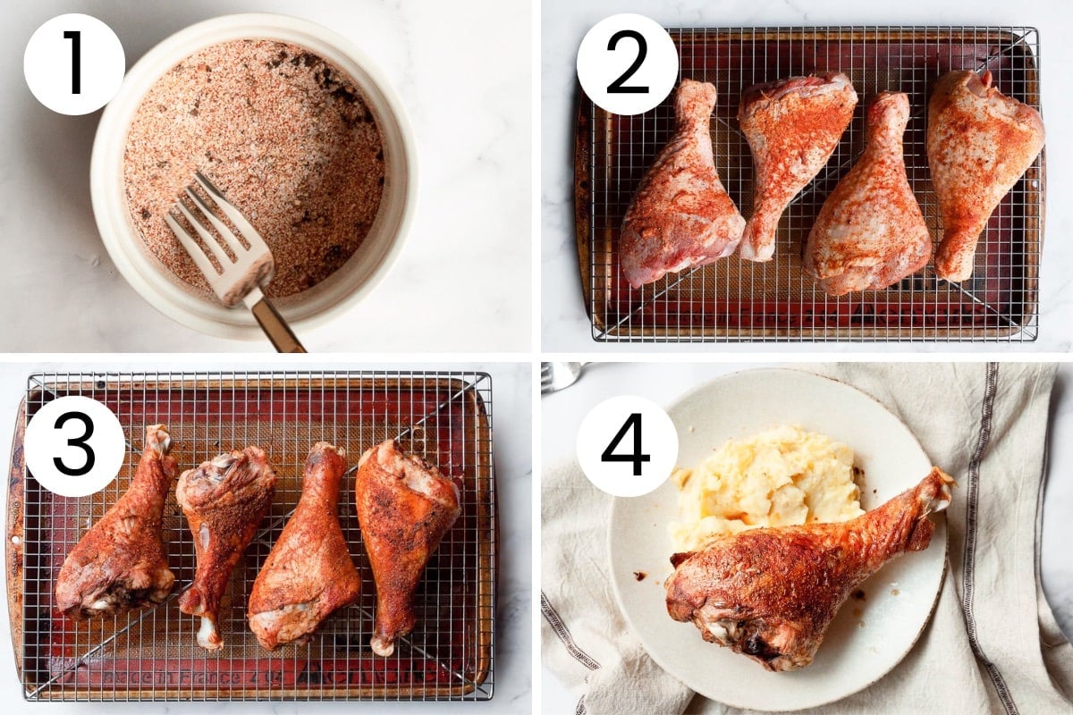Step by step process how to cook turkey legs in the oven.