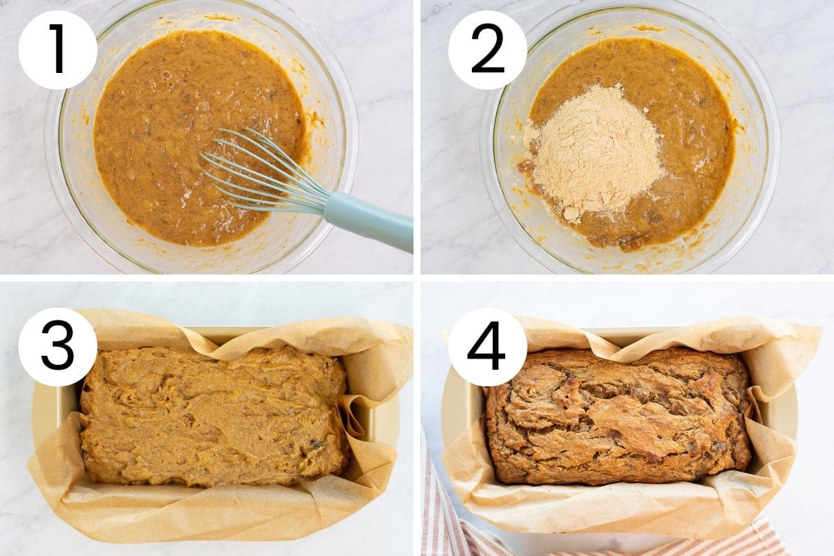 Step by step process how to make banana bread with coconut flour.