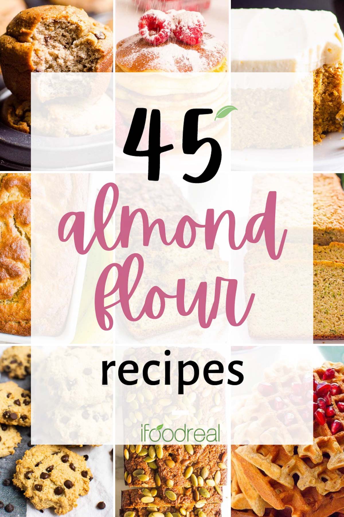 Collage of 45 almond flour recipes.