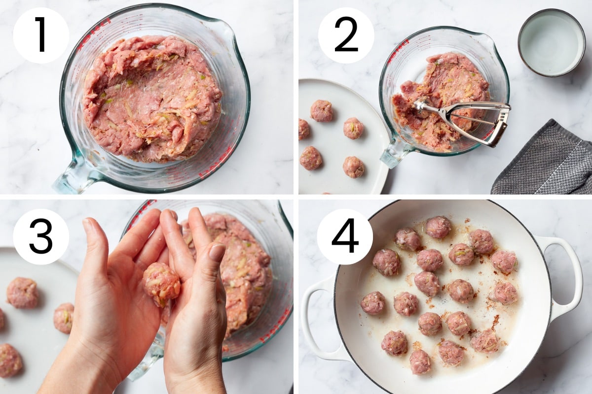 Person showing how to make turkey meatballs.