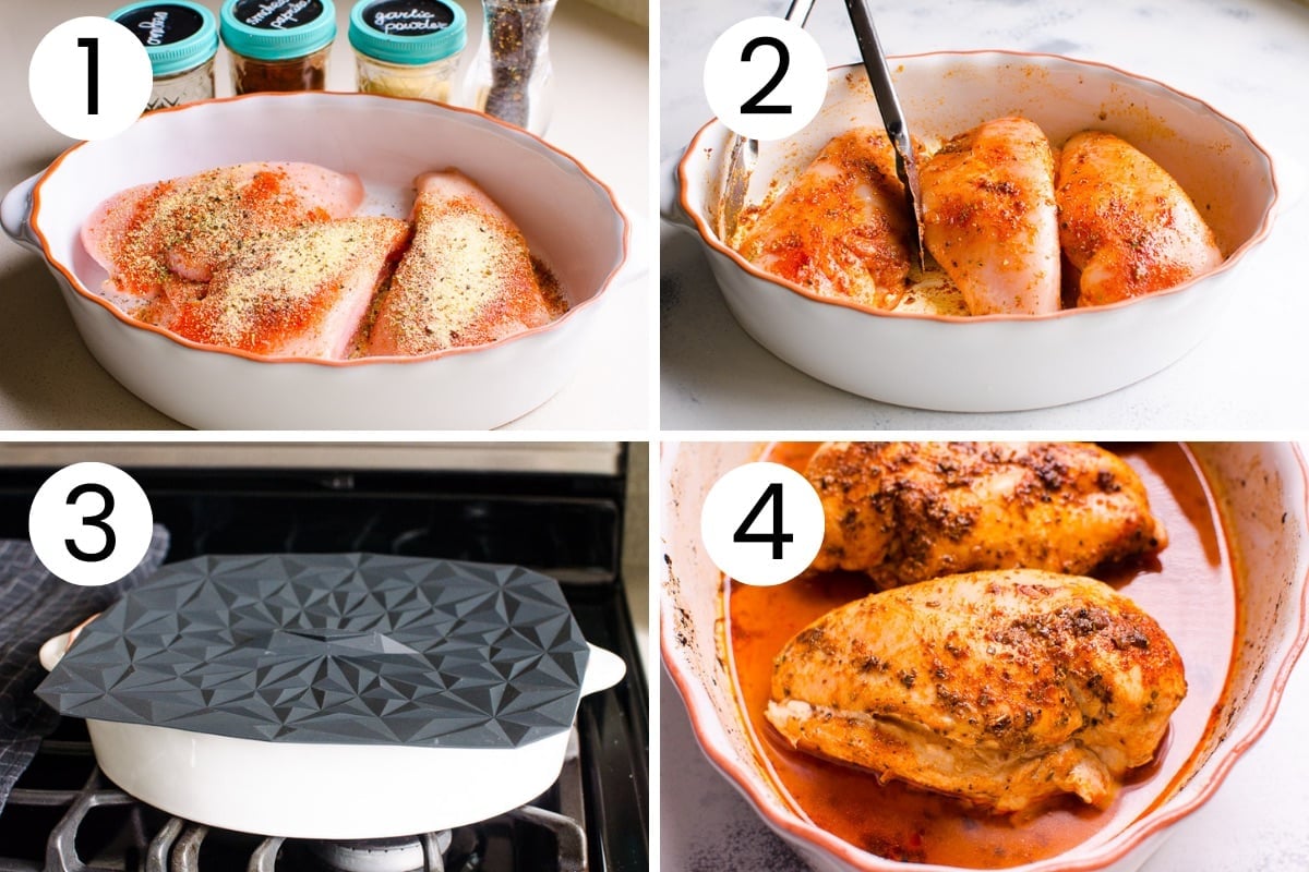 Step by step process how to bake chicken breast in the oven.