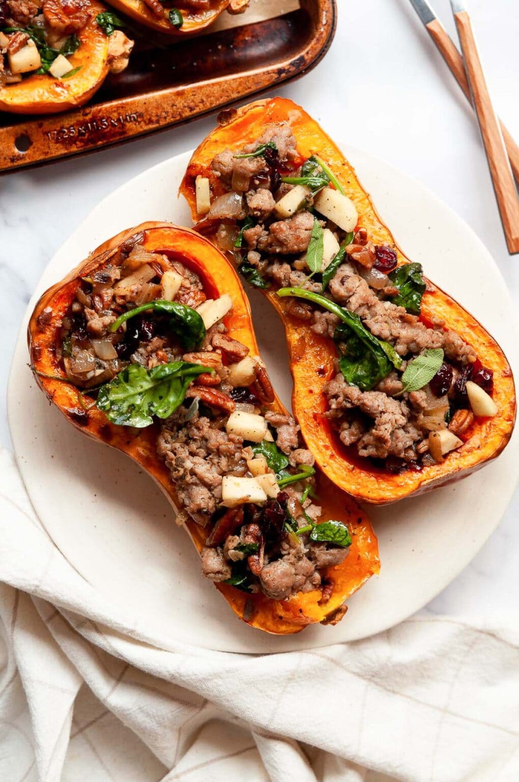 Apple Sausage Stuffed Butternut Squash - iFoodReal.com