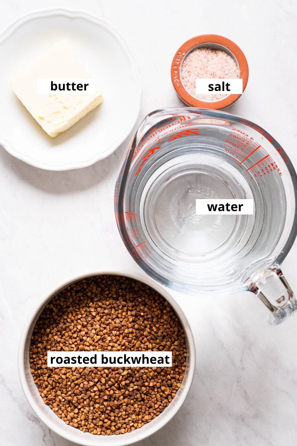 Roasted buckwheat groats, water, butter, salt.
