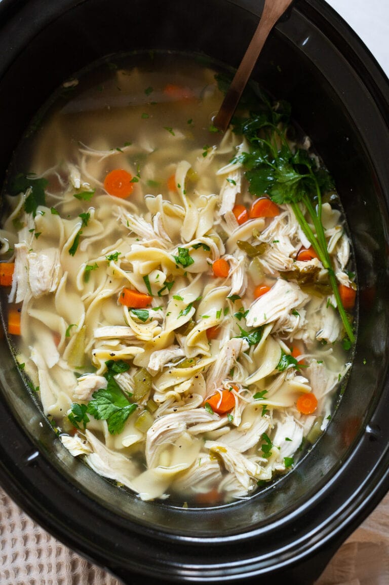 Easy Crockpot Chicken Noodle Soup Recipe - iFoodReal.com