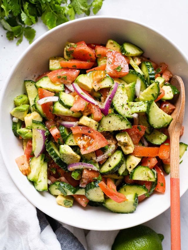 Cucumber Tomato Avocado Salad Recipe - iFoodReal.com