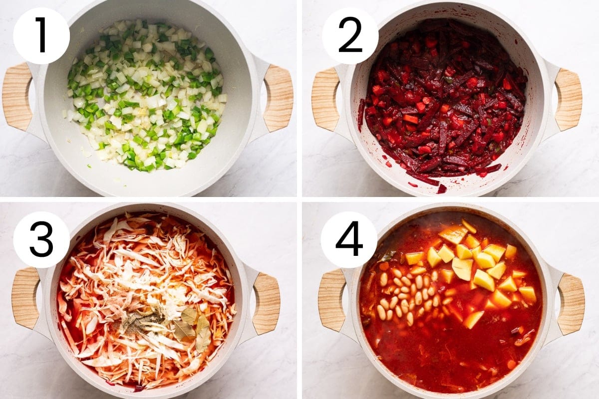 Step by step process how to make borscht.