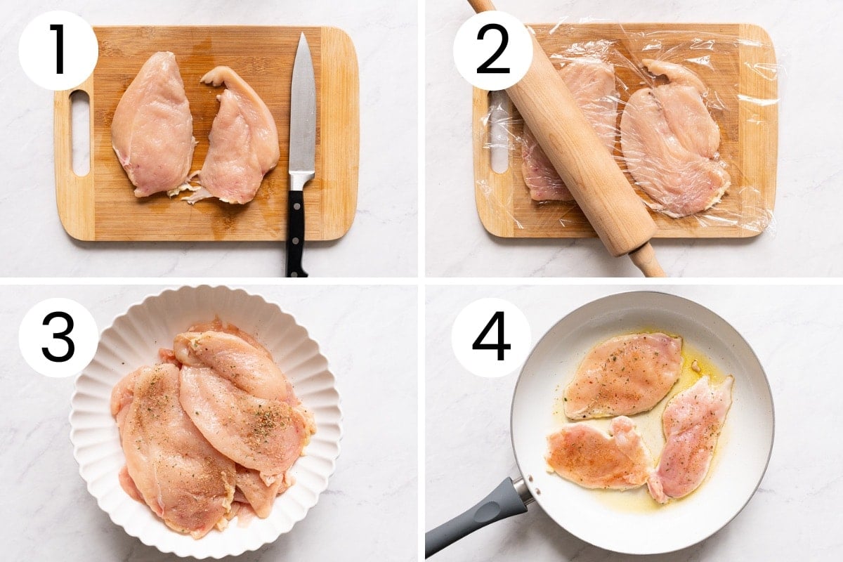 How to cut, prep, season and fry chicken breasts step by step.
