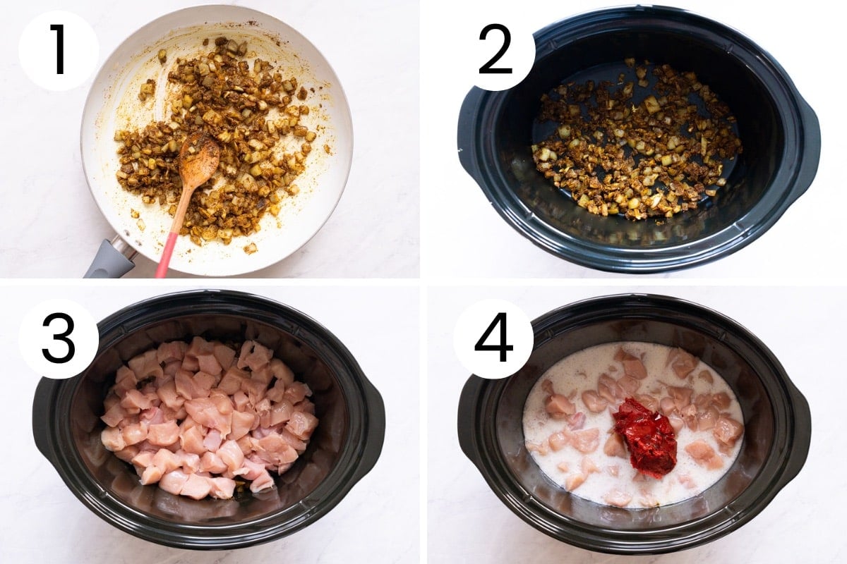 Step-by-step process how to make butter chicken in Crock Pot.