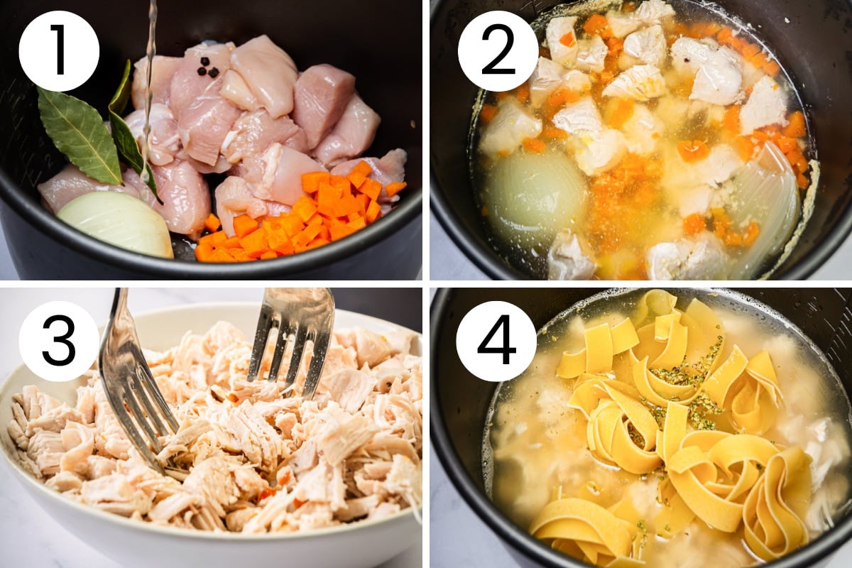 Step by step process how to make chicken noodle soup in pressure cooker.
