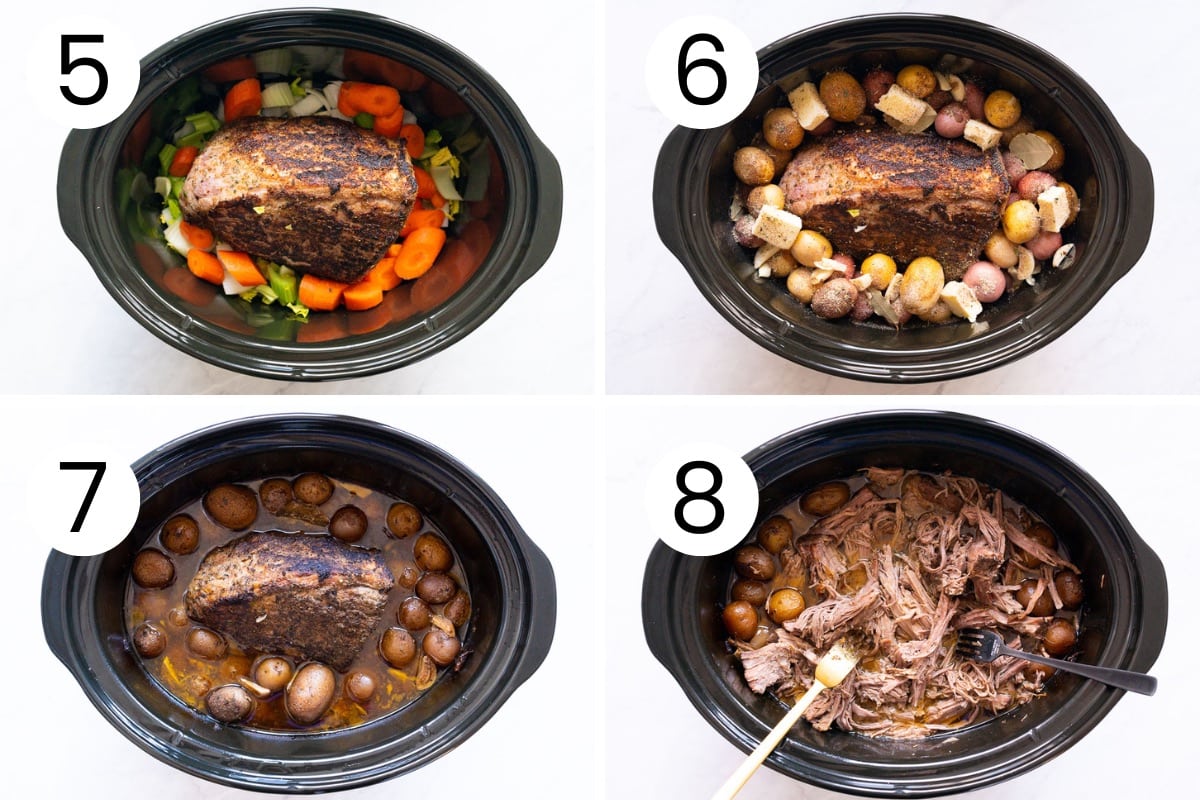 Step by step process how to cook roast with vegetables in crock pot.