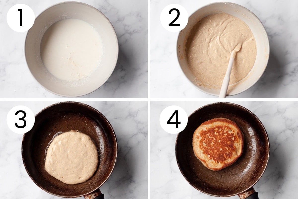Step by step process how to make pancakes with oat flour.