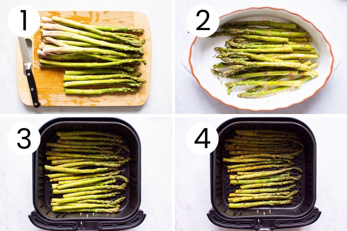 Step by step process how to cook asparagus in the air fryer.