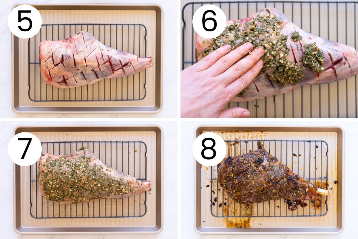 Step by step process how to roast a leg of lamb.
