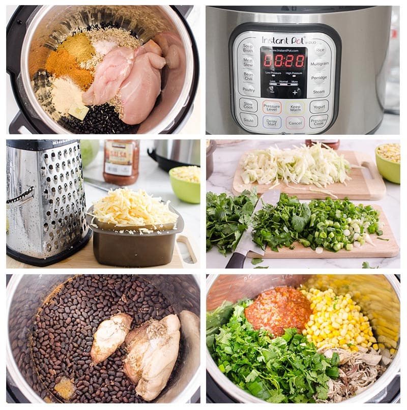 Step by step process how to make chicken burrito recipe in instant pot.