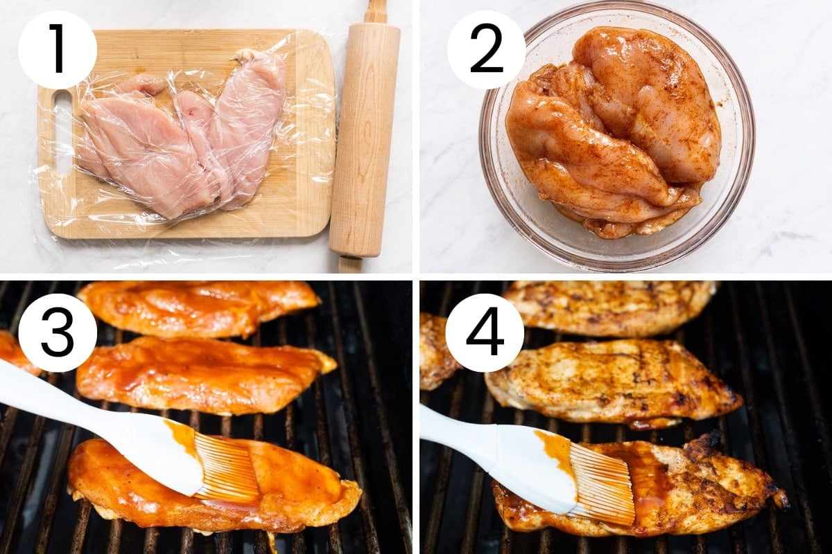 Step by step process how to make grilled BBQ chicken breast.