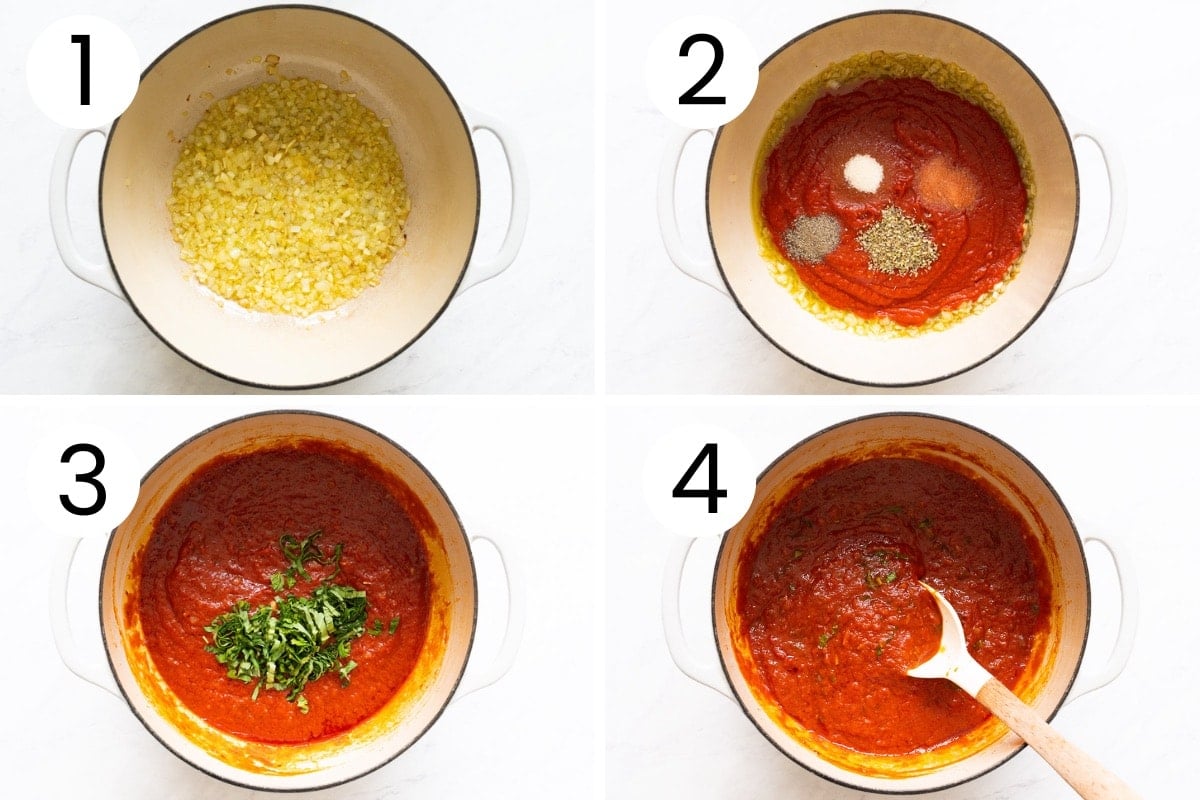 Step by step process how to make marinara sauce from scratch.