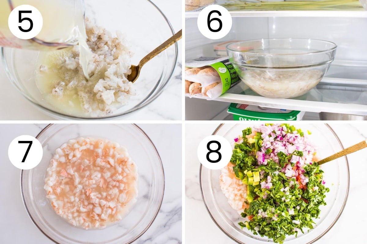 Step by step process how to make shrimp ceviche with raw shrimp.