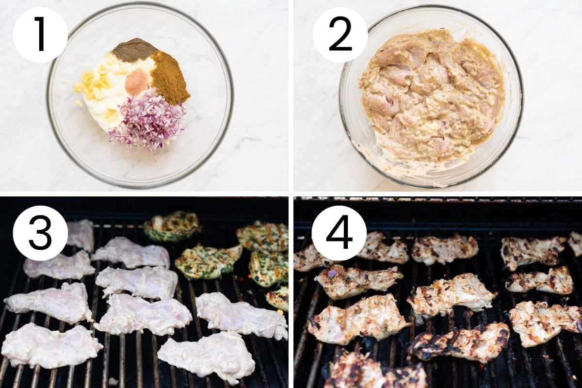 Step by step process how to marinate chicken in yogurt marinade and then grill it on barbecue.
