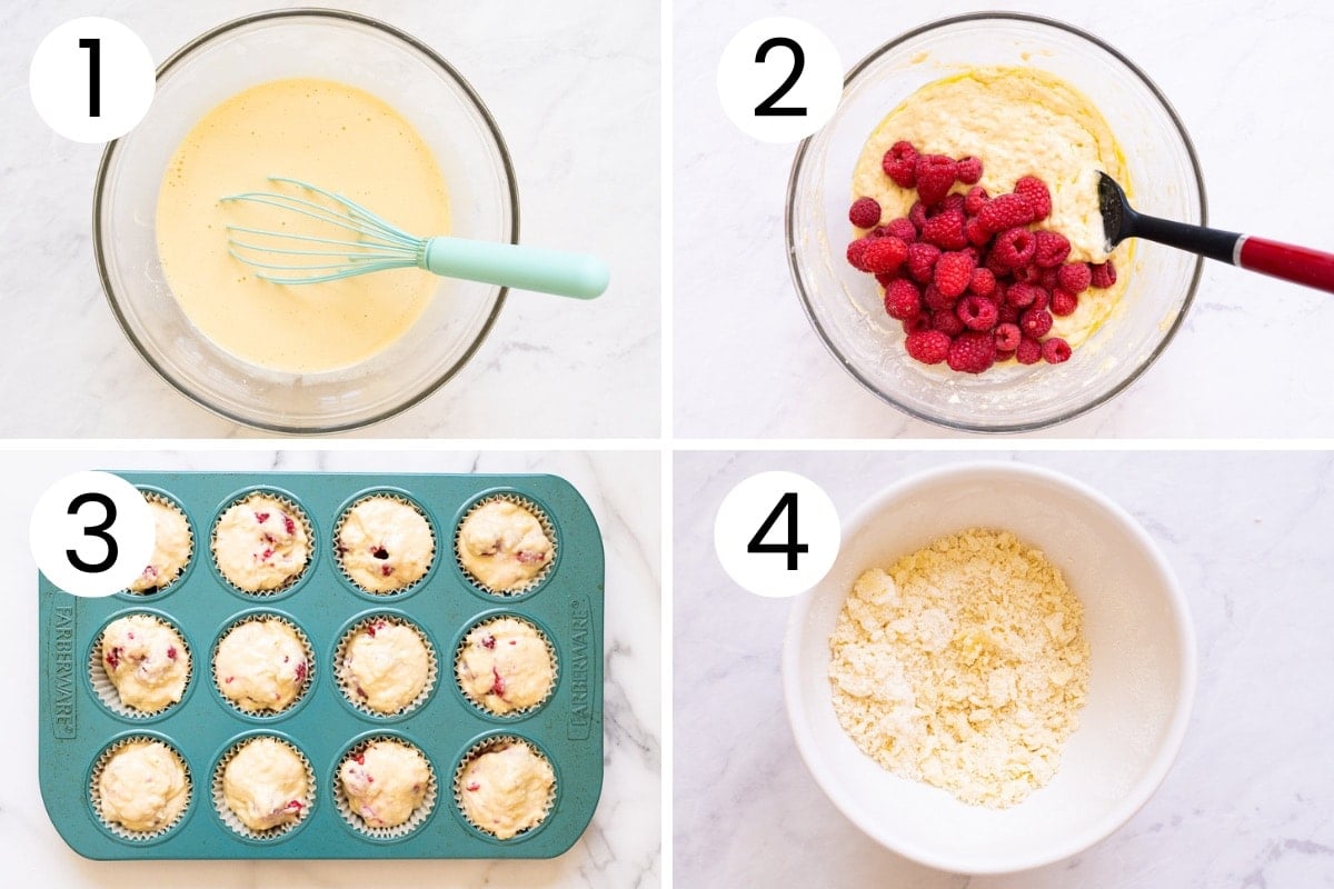 Step by step process how to make raspberry muffins.