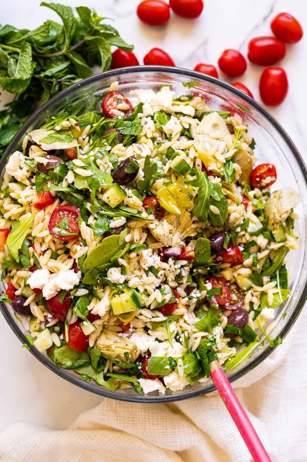 Mediterranean Orzo Pasta Salad - iFoodReal.com