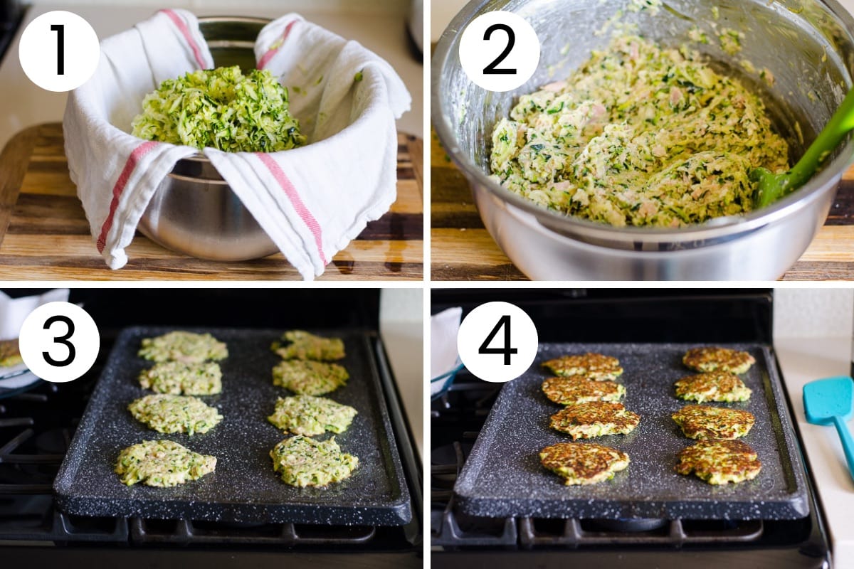 Step by step process how to make tuna zucchini cakes.