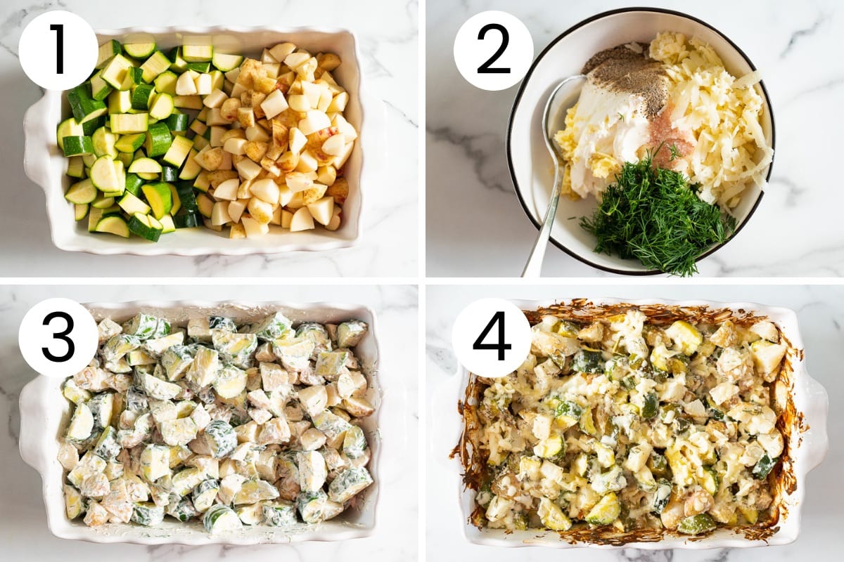 Step by step process how to make zucchini and potato bake in the oven.