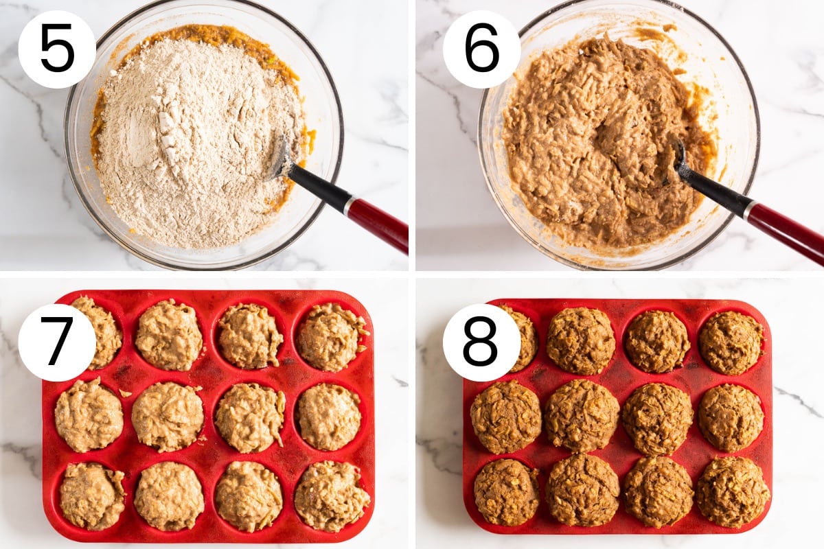 Step by step process how to bake cinnamon apple muffins.