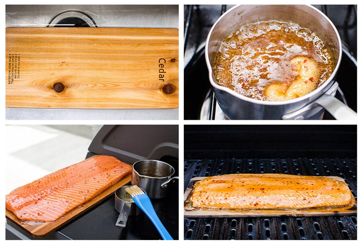 Step by step process how to make cedar plank salmon on the grill.