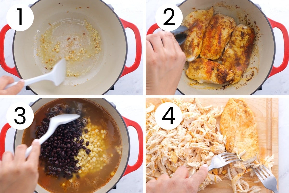 Step by step process how to make healthy chicken tortilla soup.
