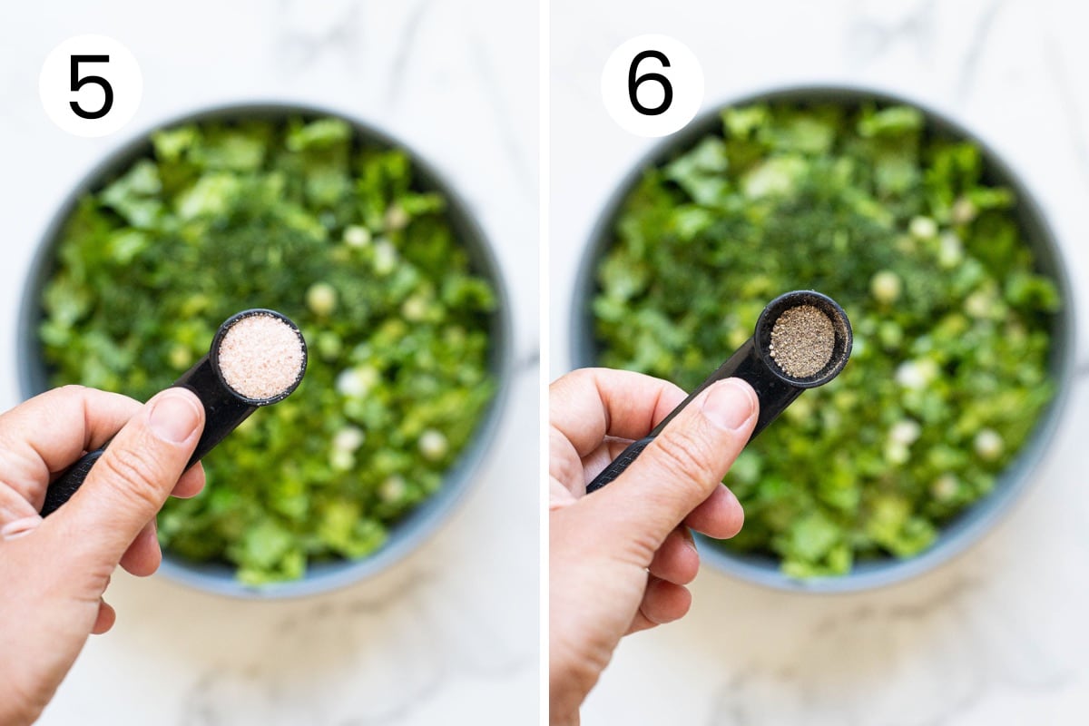 Seasoning butter lettuce salad with salt and pepper.