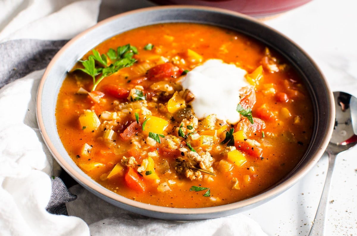 Healthy Stuffed Pepper Soup with Turkey and Quinoa - Foody Schmoody Blog