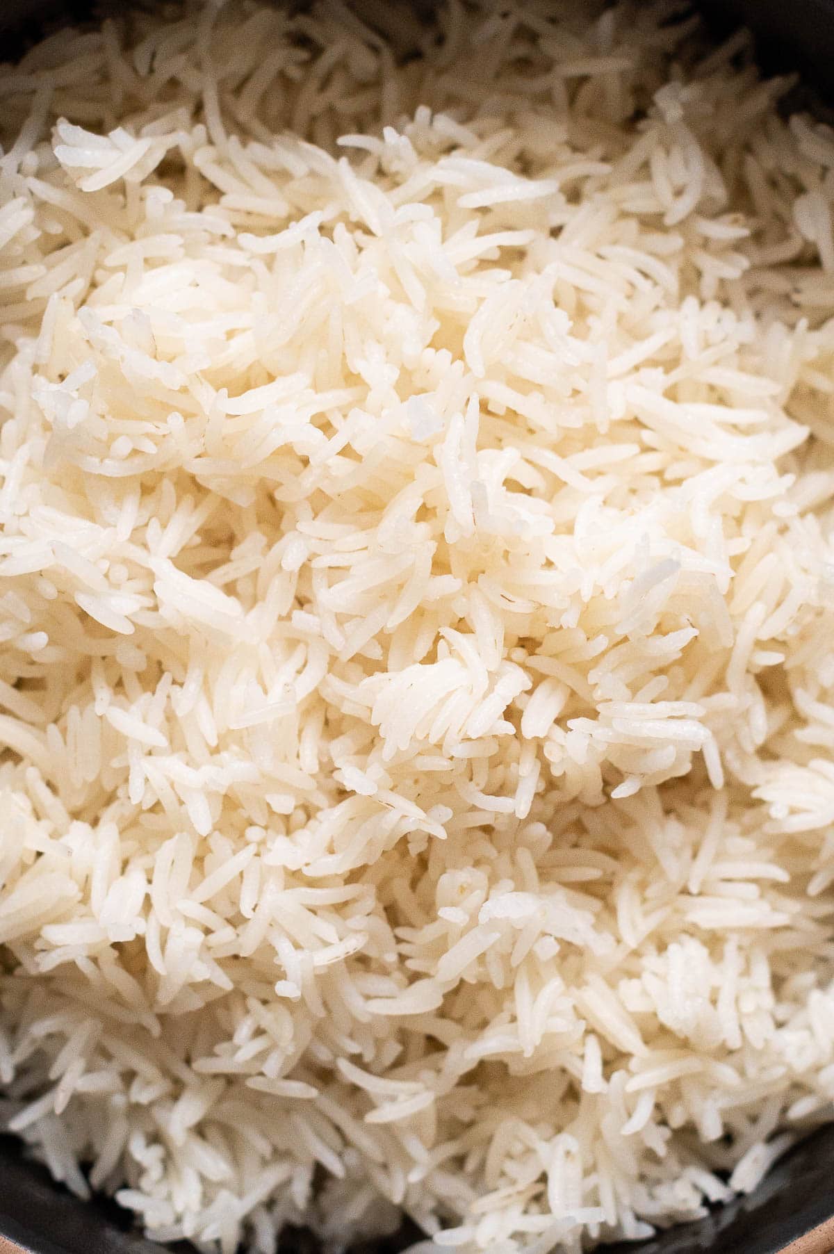 Close up of cooked basmati rice in instant pot.